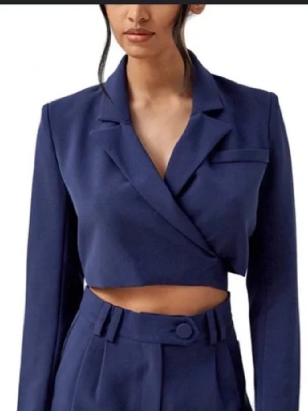 White Fox Boutique Navy Cropped Blazer